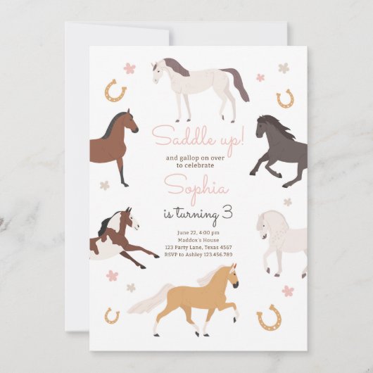 Pferdepony Saddle Up Cowgirl Geburtstag Einladung (Vorderseite)