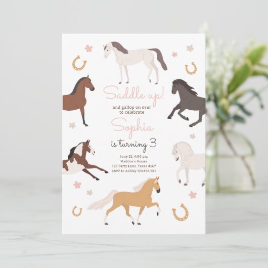 Pferdepony Saddle Up Cowgirl Geburtstag Einladung (Stehend Vorderseite)