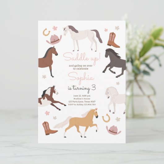 Pferdepony Saddle Up Cowgirl Geburtstag Einladung (Stehend Vorderseite)