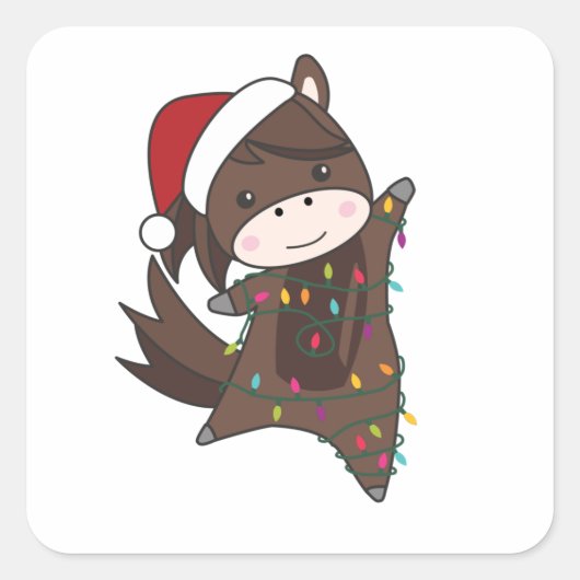 Pferdepony Weihnachtsschnee Wintertiere Pferde Quadratischer Aufkleber (Vorderseite)