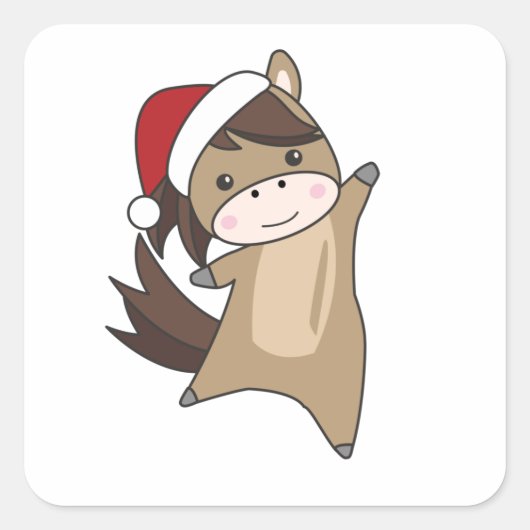 Pferdepony Weihnachtsschnee Wintertiere Pferde Quadratischer Aufkleber (Vorderseite)
