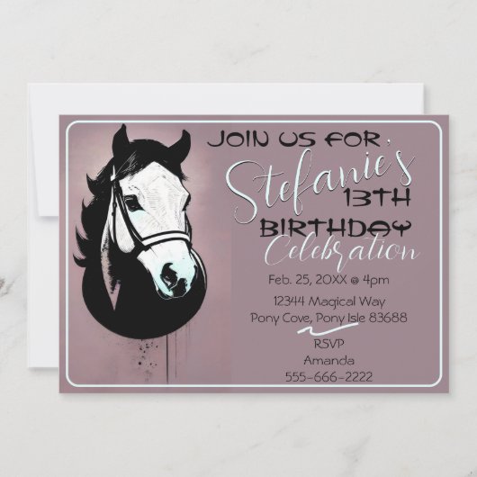 Pferdeportrait in Mauve Einladung (Vorderseite)