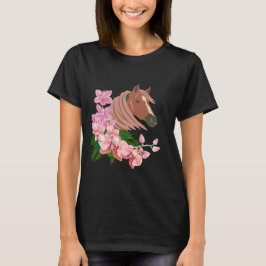 Pferdeportrait mit orchitischen Blüten T-Shirt