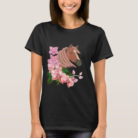 Pferdeportrait mit orchitischen Blüten T-Shirt (Vorderseite)