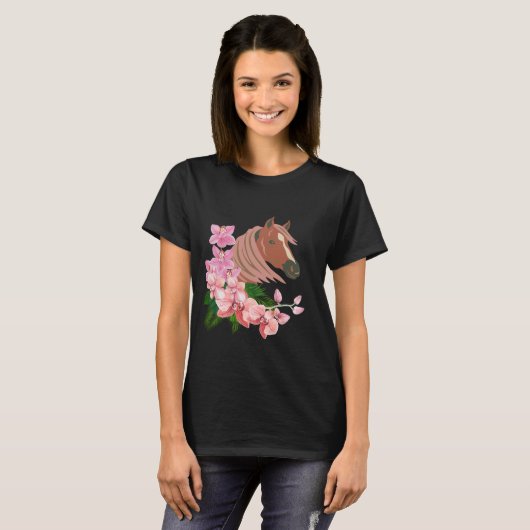 Pferdeportrait mit orchitischen Blüten T-Shirt (Vorne ganz)