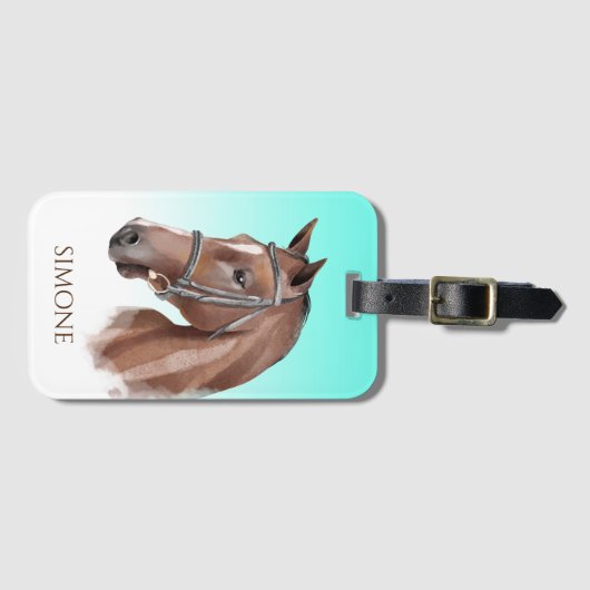 Pferdeportrait Türkis-Reitpferd-Brauch Gepäckanhänger (Vorderseite (Horizontal))