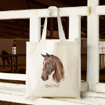 Pferdeporträt cowgirl Pferdereiter personalisiert Tragetasche<br><div class="desc">Pferdeportrait cowgirl Reittier personalisierten Namen Tote Tasche,  Pferdeliebhaber Geschenk,  Geschenk für Mädchen</div>