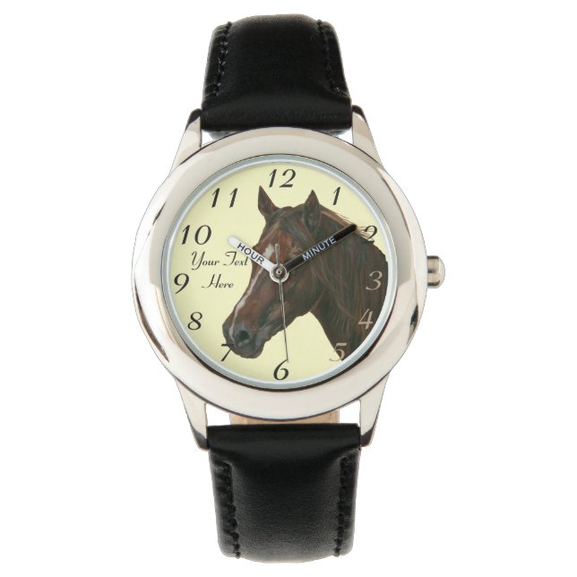 Pferdeporträt des kastanienbraunen Pferdes Armbanduhr (Vorderseite)