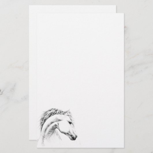 Pferdeporträtbleistift, der Briefpapier zeichnet (Vorne/Hinten)
