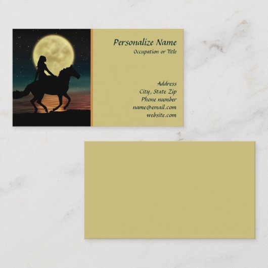 Pferdereiten am nächtlichen Vollmond am Strand Visitenkarte (Vorne/Hinten)