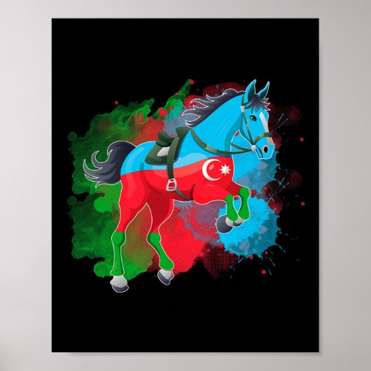 Pferdereiten Aserbaidschanische Flagge Poster (Vorne)