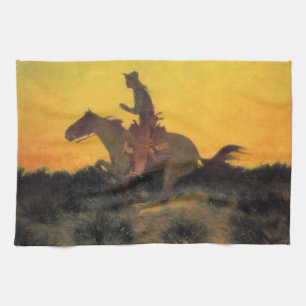 Pferdereiten gegen den Sonnenuntergang im Wilden W Geschirrtuch