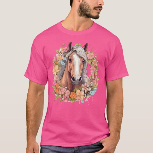 Pferdereiten Pferde mit Blumen T-Shirt (Vorderseite)