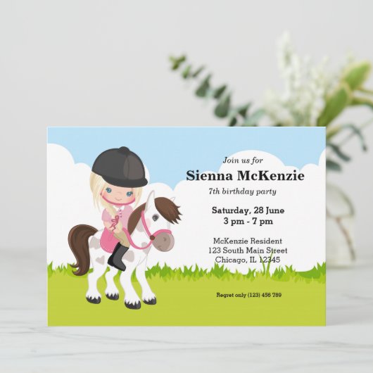 Pferdereiten Pony Reiten Einladung (Stehend Vorderseite)