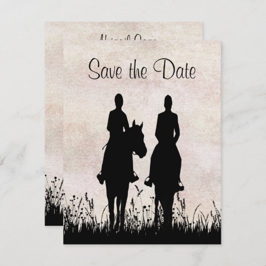 Pferdereiten Reitausflüge Hochzeit Sichern Sie das Save The Date (Vorne/Hinten)
