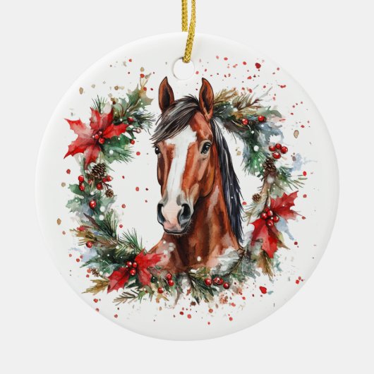 Pferdereiten Weihnachtskranz Festlich Keramik Ornament (Vorne)