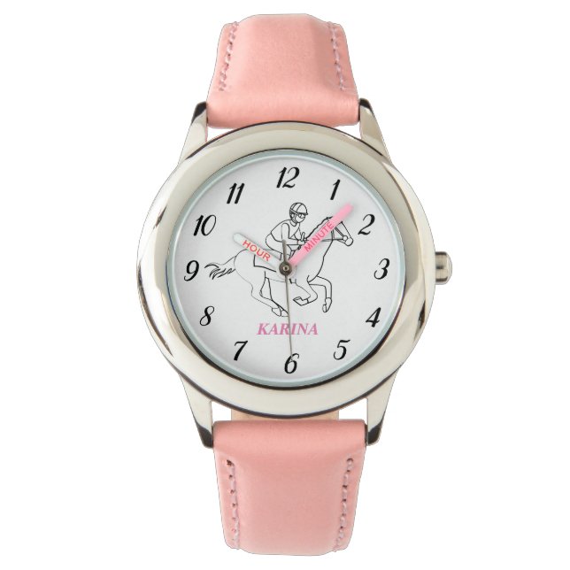 Pferdereiter Dressage Pferd Pferd Rosa Kinder Armbanduhr (Vorderseite)