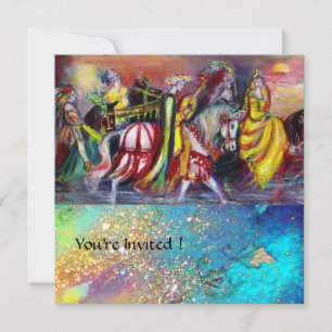 PFERDEREITER, MUSIK IN DER NACHT, Gold Blaue Glitz Einladung