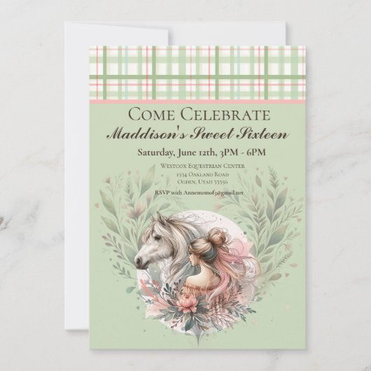 Pferderennbahn 16 . Geburtstag Einladung (Vorderseite)
