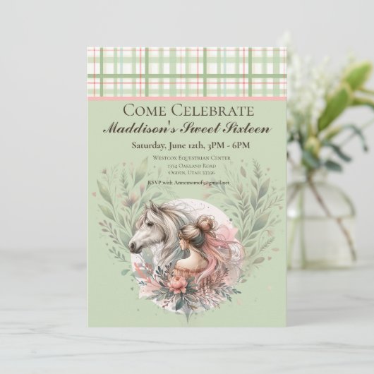 Pferderennbahn 16 . Geburtstag Einladung (Stehend Vorderseite)