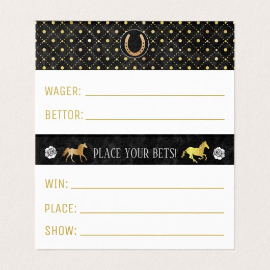 Pferderennen Derby Wetteinsatz Slip Party Games Visitenkarten (Innenseite Aufgefaltet)