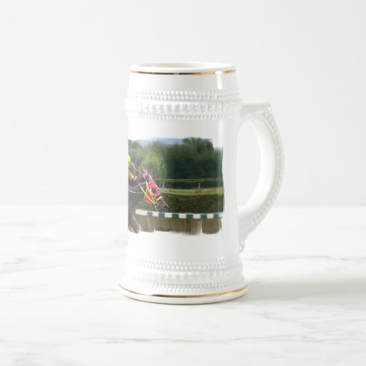 Pferderennen-Endbier Stein Bierglas (VorderseiteRechts)