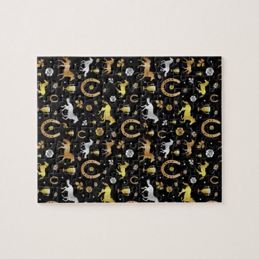 Pferderennen Hufeisen Derby Pattern Schwarzes Gold Puzzle (Horizontal)