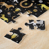 Pferderennen Hufeisen Derby Pattern Schwarzes Gold Puzzle (Seite)