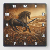 Pferderennen in einer rustikalen Landschaft in der Quadratische Wanduhr (Vorderseite)