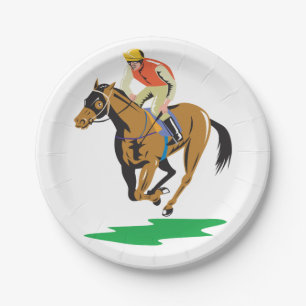 Pferderennen-Jockey galoppiert Pappteller