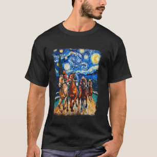 Pferderennen Reiten Sternennacht Malerei T-Shirt