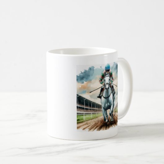 Pferderennen Tasse mit Stretchlauf. (VorderseiteRechts)