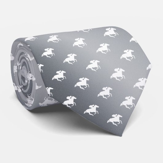 Pferderennmuster| Grafiksilber Krawatte (Gerollt)