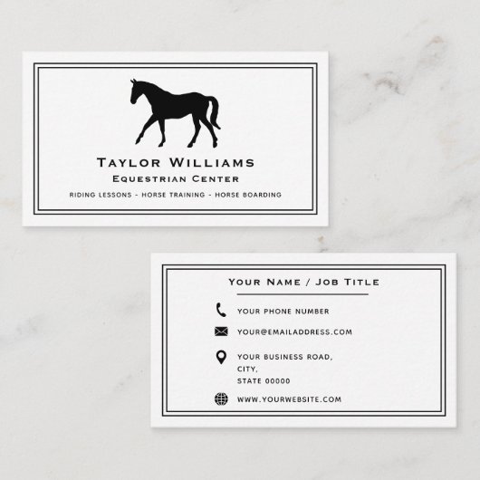 Pferderenntrainer Schwarz-weiß Visitenkarte (Vorne/Hinten)