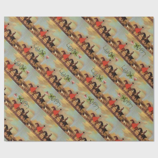 PFERDERFAHRT, PFERDESCHUHE UND KLEEBLÄTTER GESCHENKPAPIER (Flach)