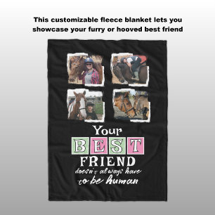 Pferderiebhaber 4 Foto bester Freund schwarz pink  Fleecedecke