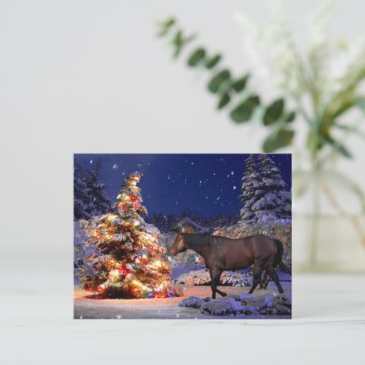 Pferderiebhaber Weihnachtsbaum Stille Nacht Postkarte (Stehend Vorderseite)