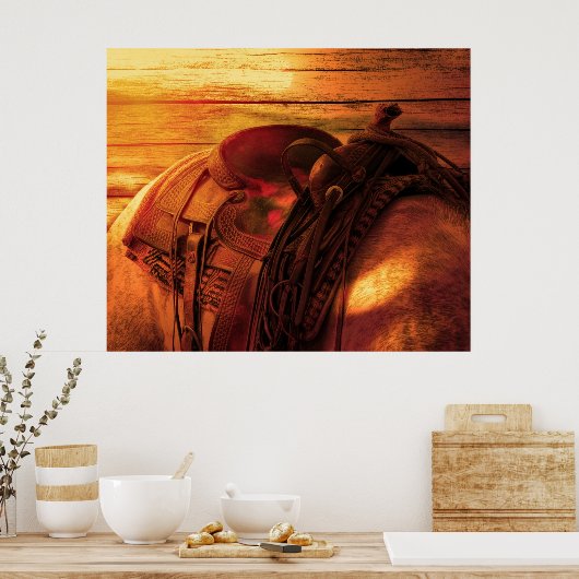 Pferderücken mit Western-Sattel Poster (Küche)
