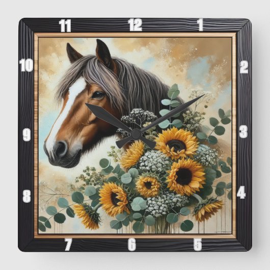 Pferderückwand Quadratische Wanduhr (Vorderseite)