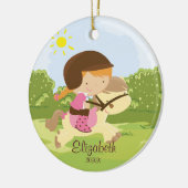 Pferderuecken-Reiter-Mädchen-Weihnachtsverzierung Keramikornament (Links)