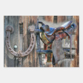 Pferdesadler Horseshoe Rustikaler Western Geschenkpapier Set (Vorderseite 3)