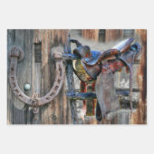 Pferdesadler Horseshoe Rustikaler Western Geschenkpapier Set (Vorderseite 2)