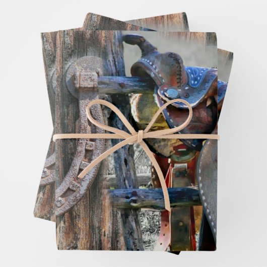 Pferdesadler Horseshoe Rustikaler Western Geschenkpapier Set (Beispiel)