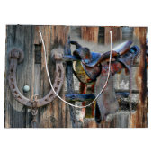 Pferdesadler Horseshoe Rustikaler Western Große Geschenktüte (Rückseite)