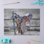 Pferdesattel auf dem Corral Fence Western Seidenpapier (Basteln)