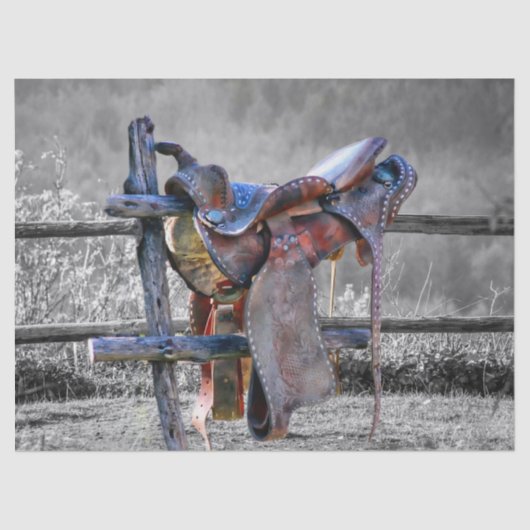 Pferdesattel auf dem Corral Fence Western Seidenpapier (Vorderseite)