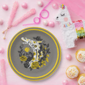 Pferdeschädel mit Gelben Rosen Dia de los Muertos Pappteller (Party)