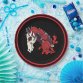 Pferdeschädel mit Rote Rosen Dias de los Muertos Pappteller (Party)