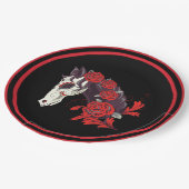 Pferdeschädel mit Rote Rosen Dias de los Muertos Pappteller (Schrägansicht)