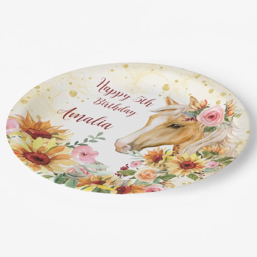 Pferdeschliffen Geburtstagsparty personalisiert Pappteller (Schrägansicht)